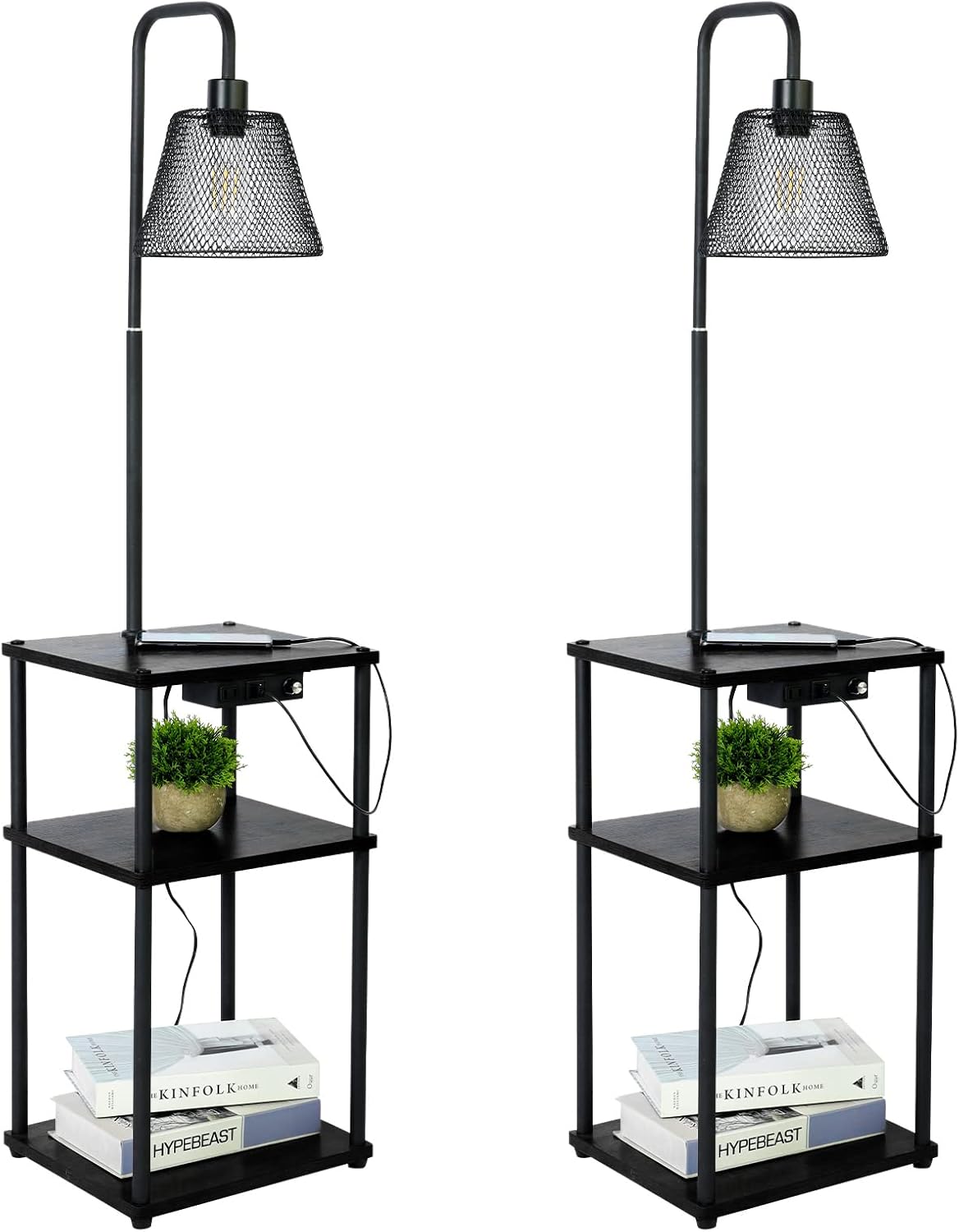 Pazarfami Floor Lamp with Table, Side Table with USB Charging Port and