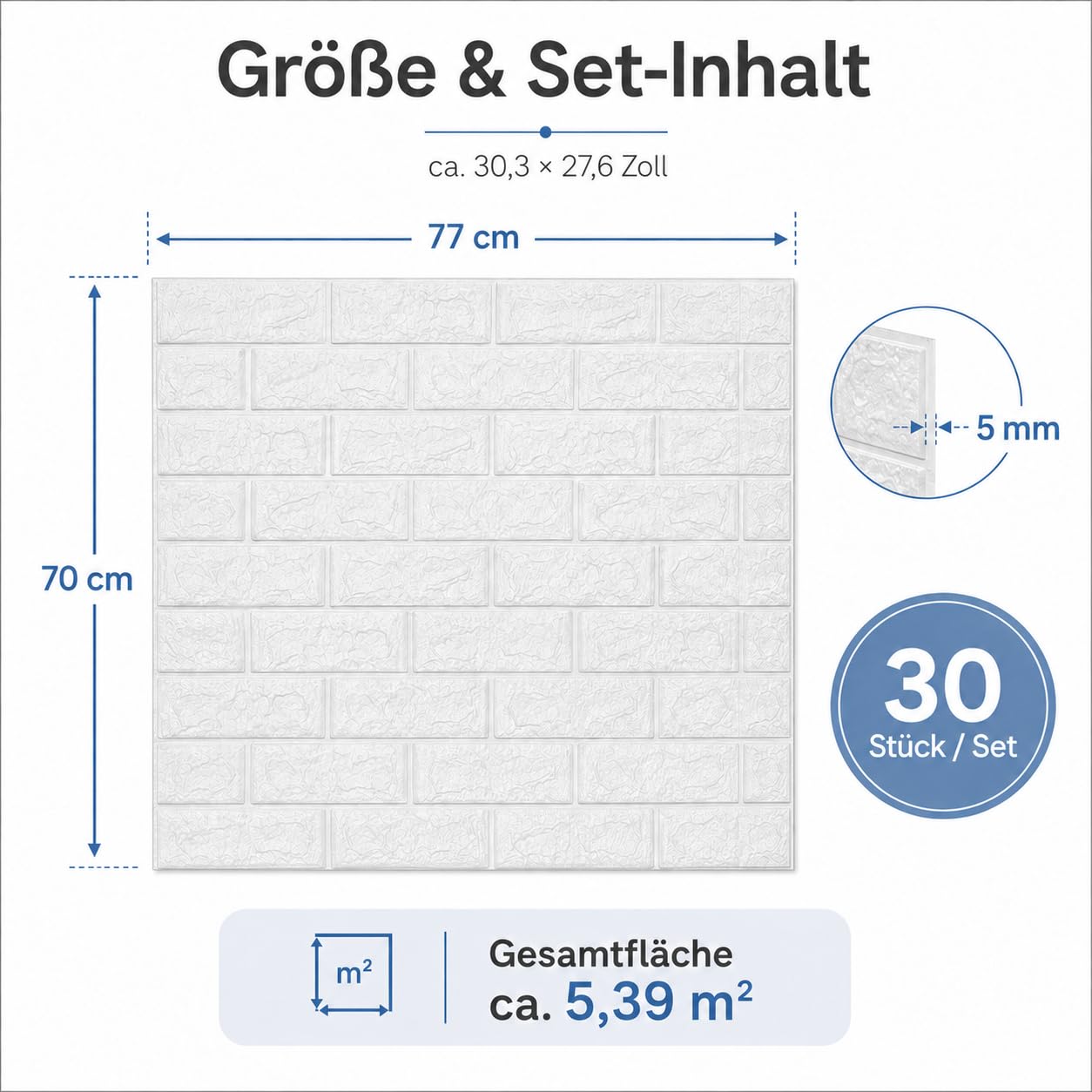 Panele ścienne 3D 77 x 70 cm, 5 mm, zestaw 30 sztuk, samoprzylepne, dla fanów "zrób to sam"
