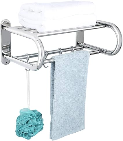 SAYAYO SUS304 - Toallero ajustable de acero inoxidable para baño, estante extensible con 2 rieles de toalla y 4 ganchos para montar en la pared, ...