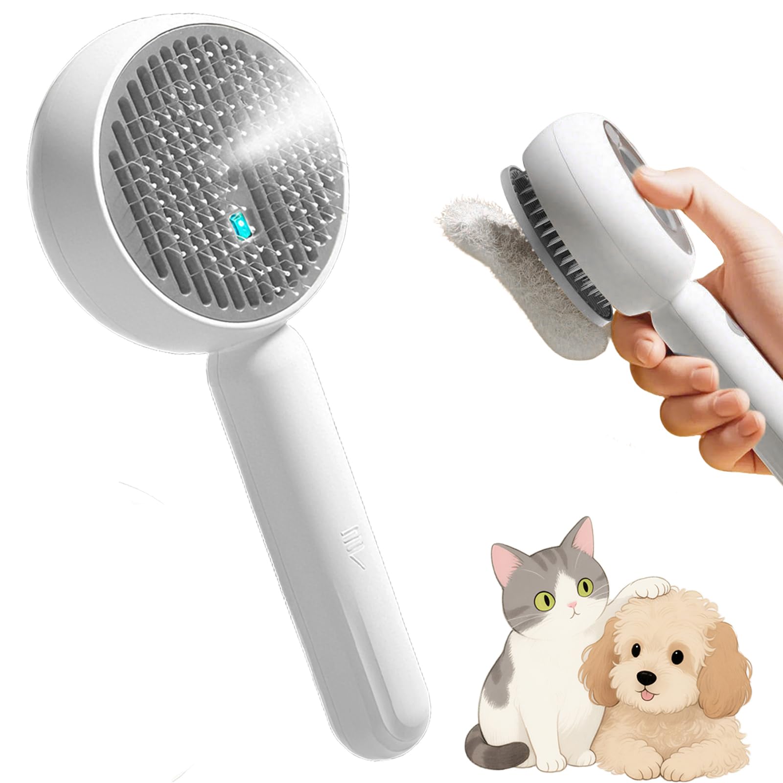 cepillo para gatos y perros con vapor, peine con mango ajustable para pelo largo/corto, liberación de un solo clic | Silencioso, liberación con un solo clic, para pelo largo/corto, elimina el pelaje inferior, con mango