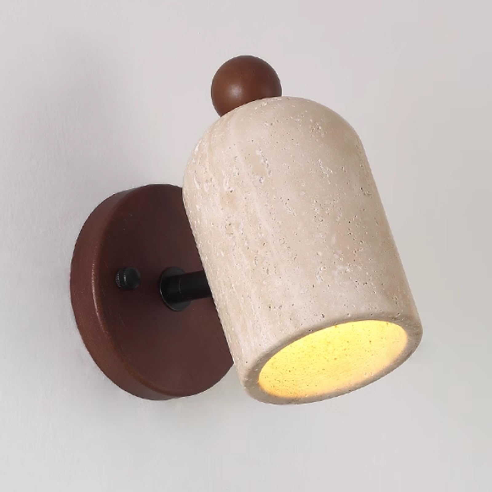 SXWNBIFH Travertine Wall Lamp with Round Wooden Base Hardwired Wall Sconces Lighting, Adjustable Stone Wall Mounted Light E27 Light Fixture for Bedroom Living Room Study(Walnut)