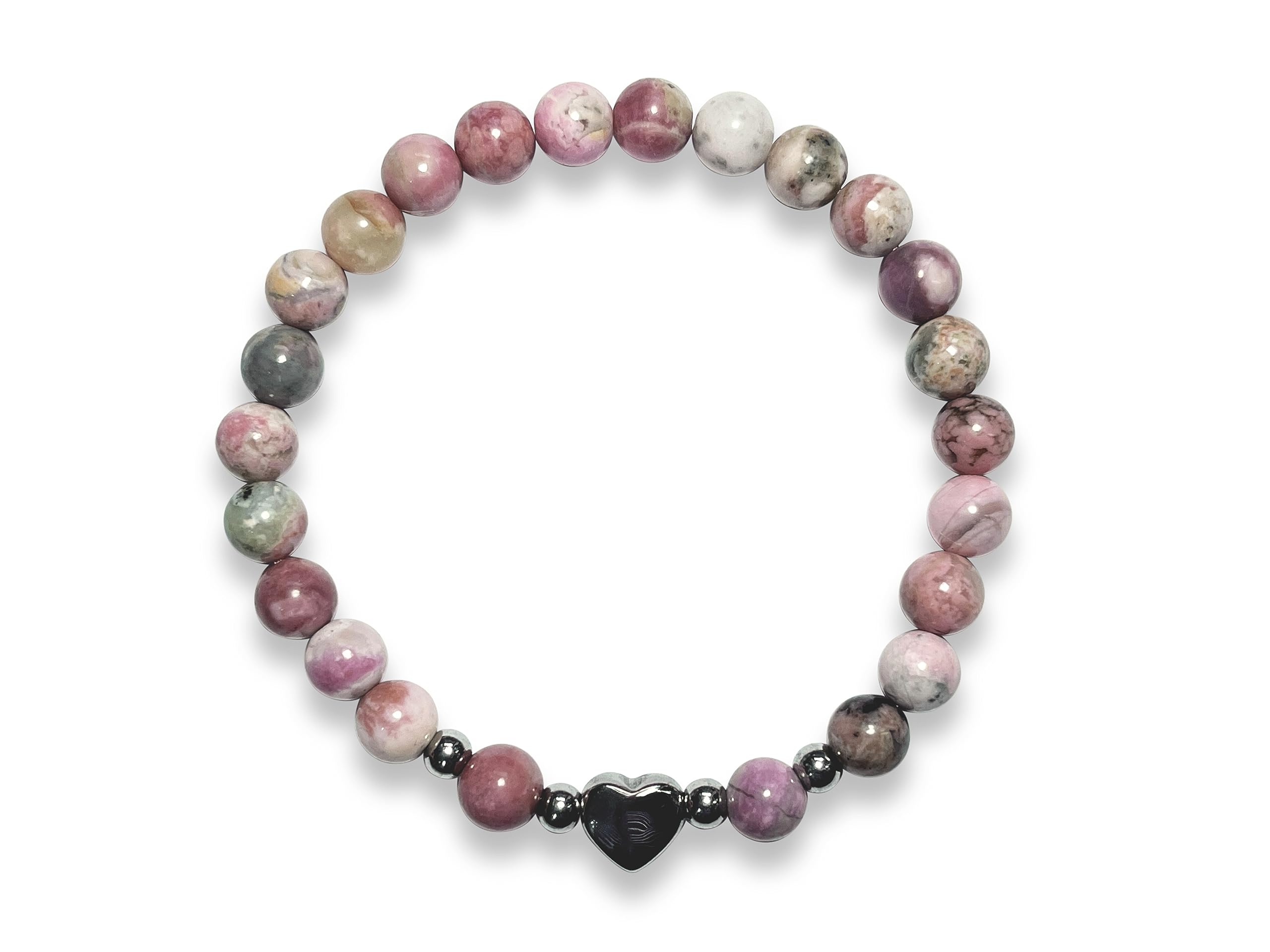 Rhodonit Armband Perlen echt 6mm Herz Edelstahl Silber Gold Roségold oder Ionisiert - Handmade Perlenarmband Verzeihen Begeisterung Optimismus - Spiritueller Schmuck Damen Mädchen