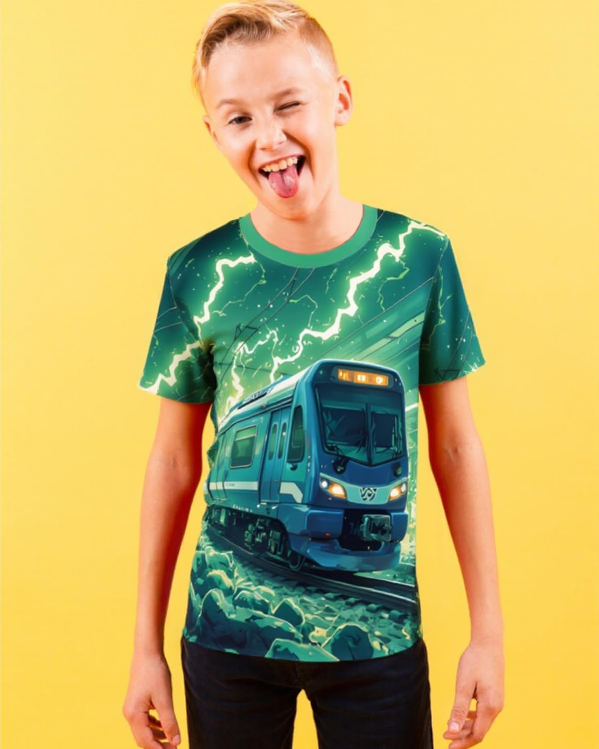 DDSOL Boys Monster Truck Shirt 3D Graphics Lightning Train Short Sleeve Tshirt Tops 4-10 Years - Image 3