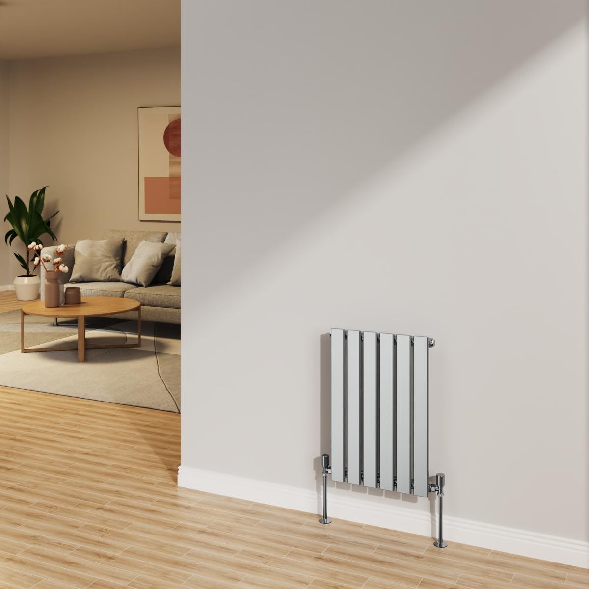 NRG 600x408mm Chrome Radiator Horizontal Flat Panel Bathroom Designer Single Rad Central Heating