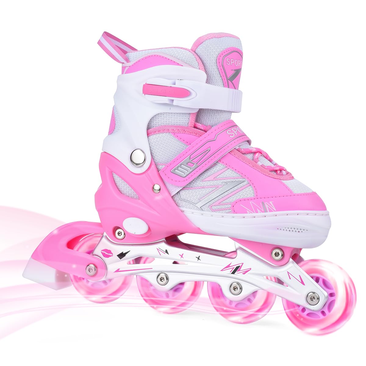 ERNAN Inline Skates,Adjustable Light up Kids Inline Skates, for Boys and Girls,Roller Skates for Kids Youth, Beginner (Pink, M)