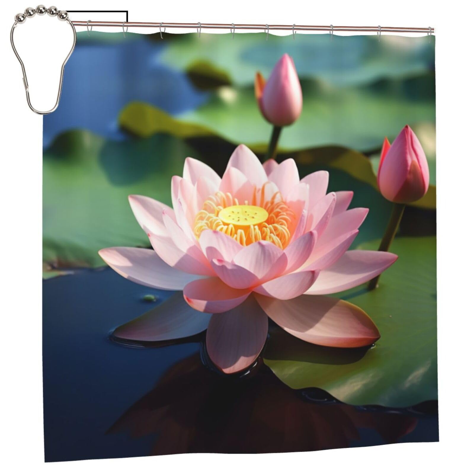 OPSREY Tenda da doccia con stampa floreale di loto, impermeabile, lavabile, per la decorazione del bagno di casa, con 12 ganci, 183 x 183 cm