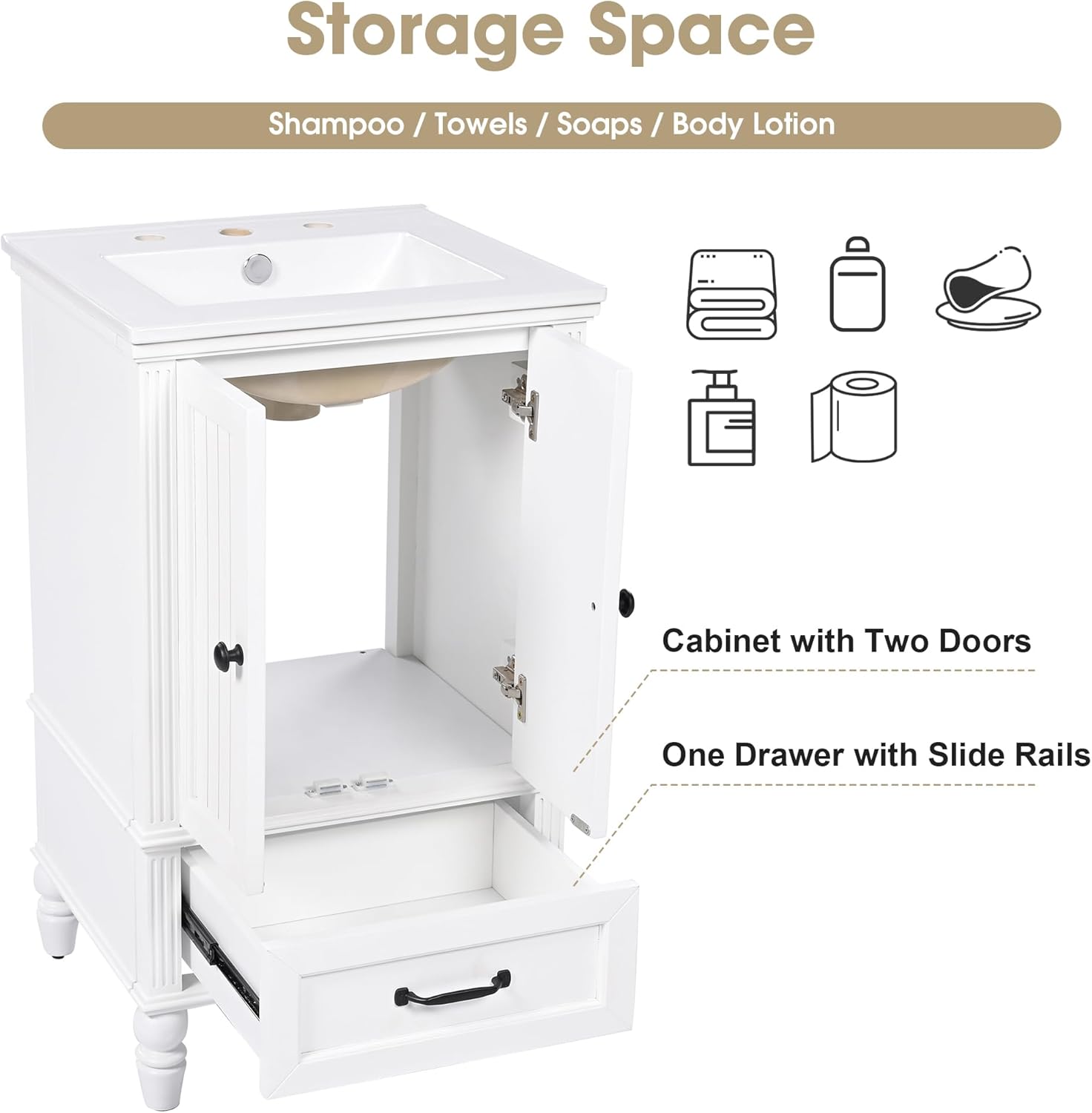 Bellemave 20" Bathroom Vanity with Ceramic Sink,Stylish Design Bathroom Cabinet with Multi-Functional Drawer, Cabinet,Bathroom Vanity and Basin Sink Combo for Bathroom (Soft White)