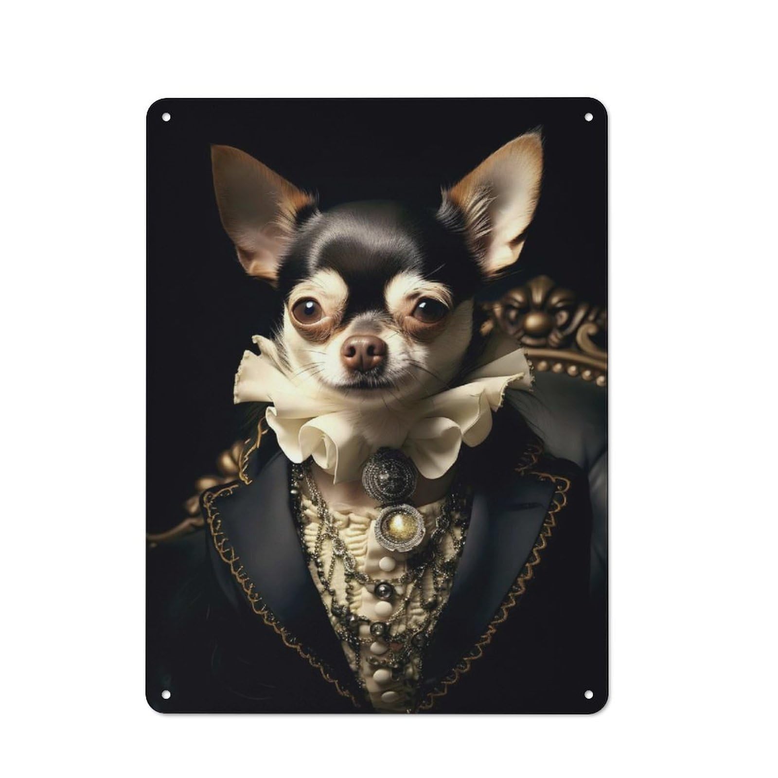 Junmoney Style-13 Vintage Tin Sign 40X30cm With Royal Chihuahua For Home Bar Wall, Metal Sign Decor For Home Bars And Entertaining Spaces