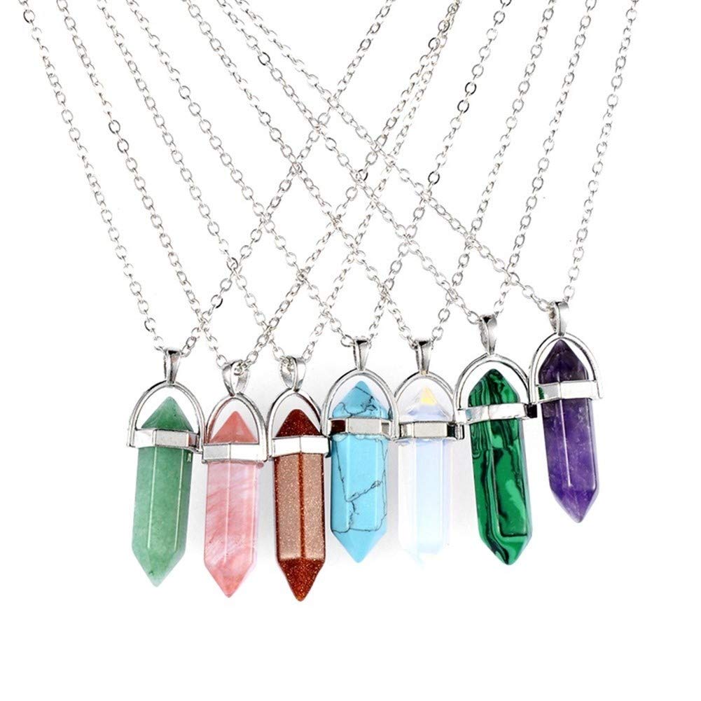 Collana in pelle con pendente Reiki Chakra lungo a punta esagonale con Collana in pelle con pendente Reiki Chakra lungo a punta esagonale con