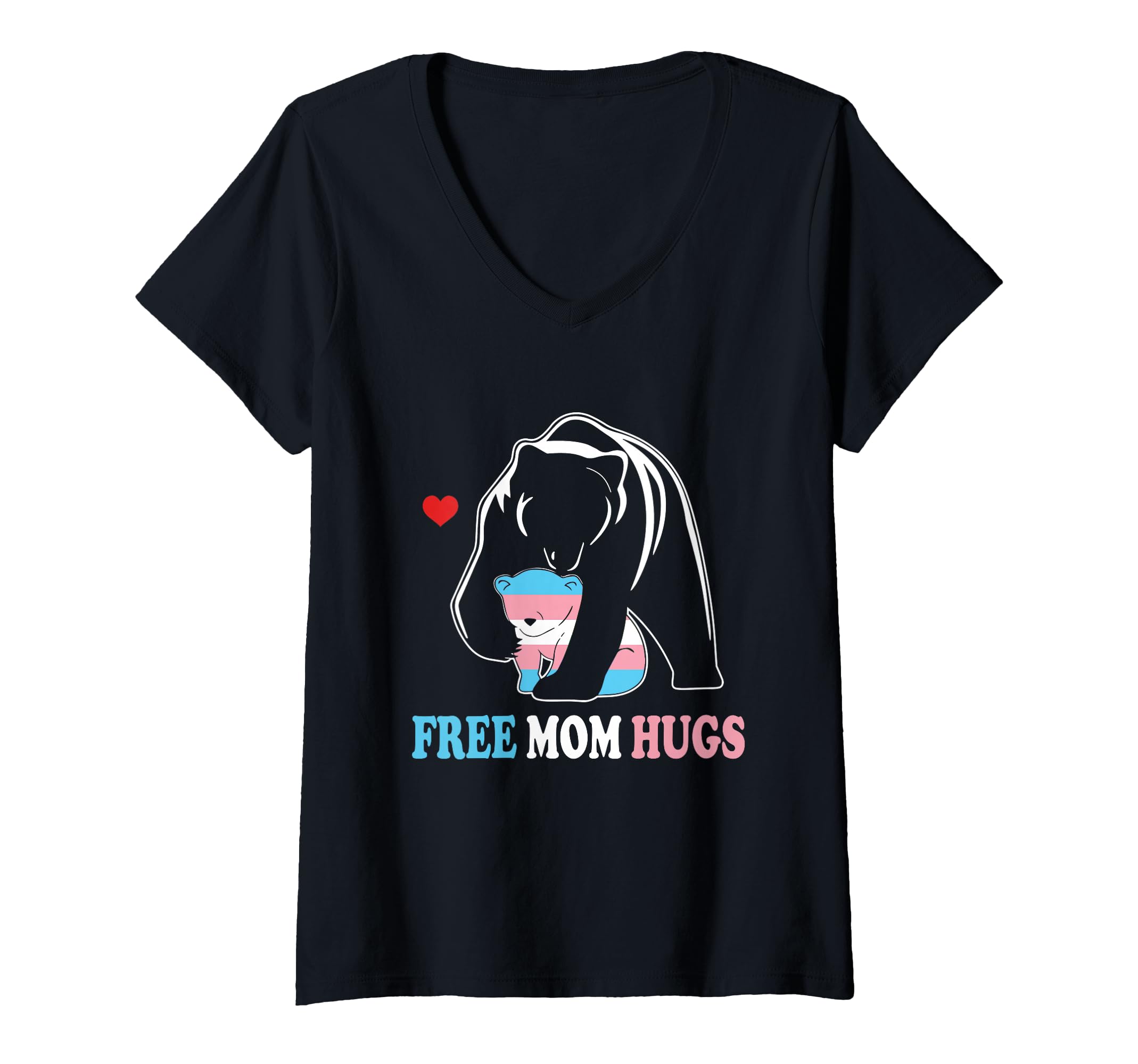 Womens Trans Mama Bear Free Mom Hugs Rainbow Transgender LGBT Pride V-Neck T-Shirt