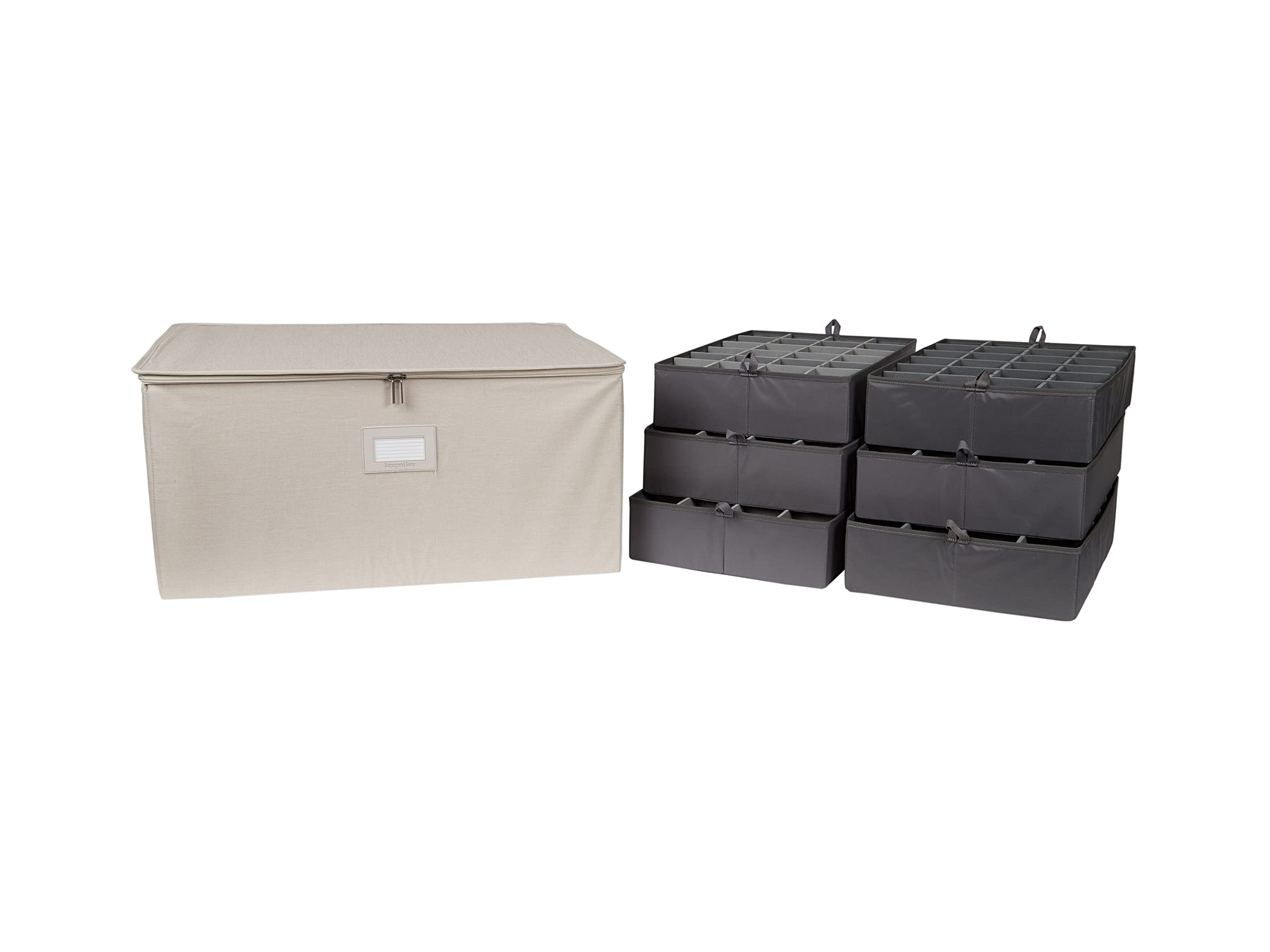 Covermates Keepsakes China Cups and Coffee Mugs Storage Box – Stackable, Reinforced Handles, China Storage, Beige Heather