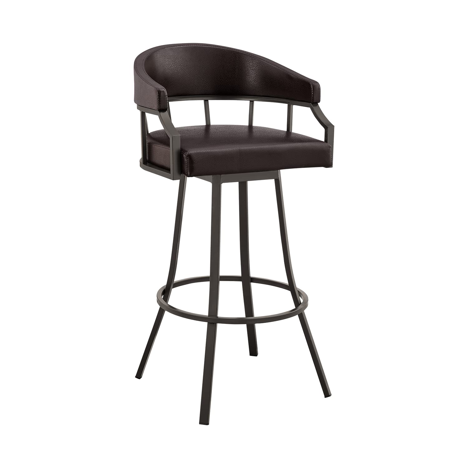 Armen Living Palmdale 30" Swivel Brown Faux Leather and Java Brown Metal Bar Stool