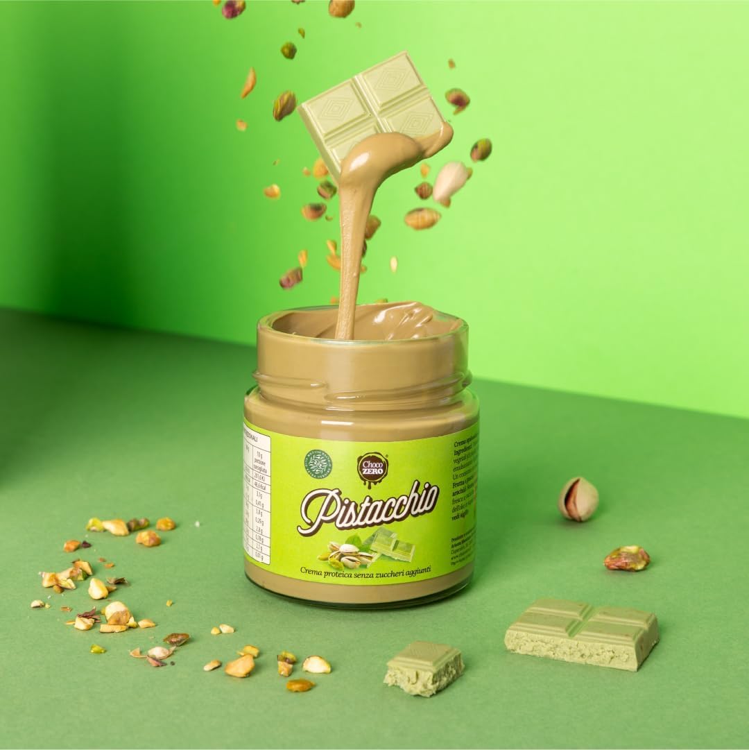 Choco Zero – Crema Proteica Crema Spalmabile Senza Zuccheri Aggiunti, Senza Glutine, Senza Lattosio, Vegano Vasetto da 200 g (3 Pezzi, Pistacchio)
