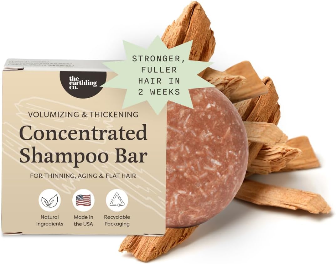 The Earthling Co. Volumizing Shampoo Bar For Hair Thickening, Fullness, Strength, and Hair Growth - Sulfate, Silicone, Paraben Free for Thinning, Flat, Fine Hair - Made in USA (Sweet Sandalwood, 3oz)