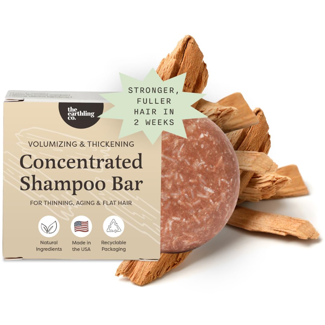 The Earthling Co. Volumizing Shampoo Bar For Hair Thickening, Fullness, Strength, and Hair Growth - Sulfate, Silicone, Paraben Free for Thinning, Flat, Fine Hair - Made in USA (Sweet Sandalwood, 3oz)