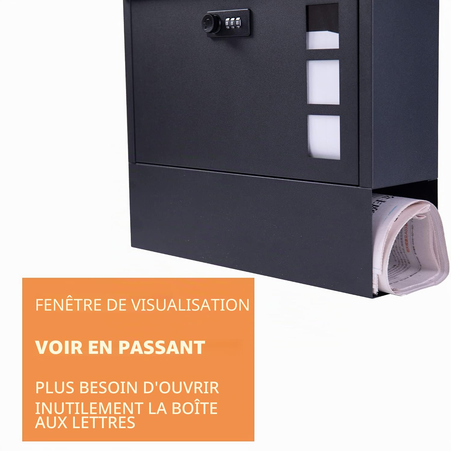 Boîte aux Lettres avec Serrure à Combinaison - Boîte aux Lettres Murale Anthracite avec Compartiment à Journaux en Acier Inoxydable, Moderne avec Fenêtre Verrouillable