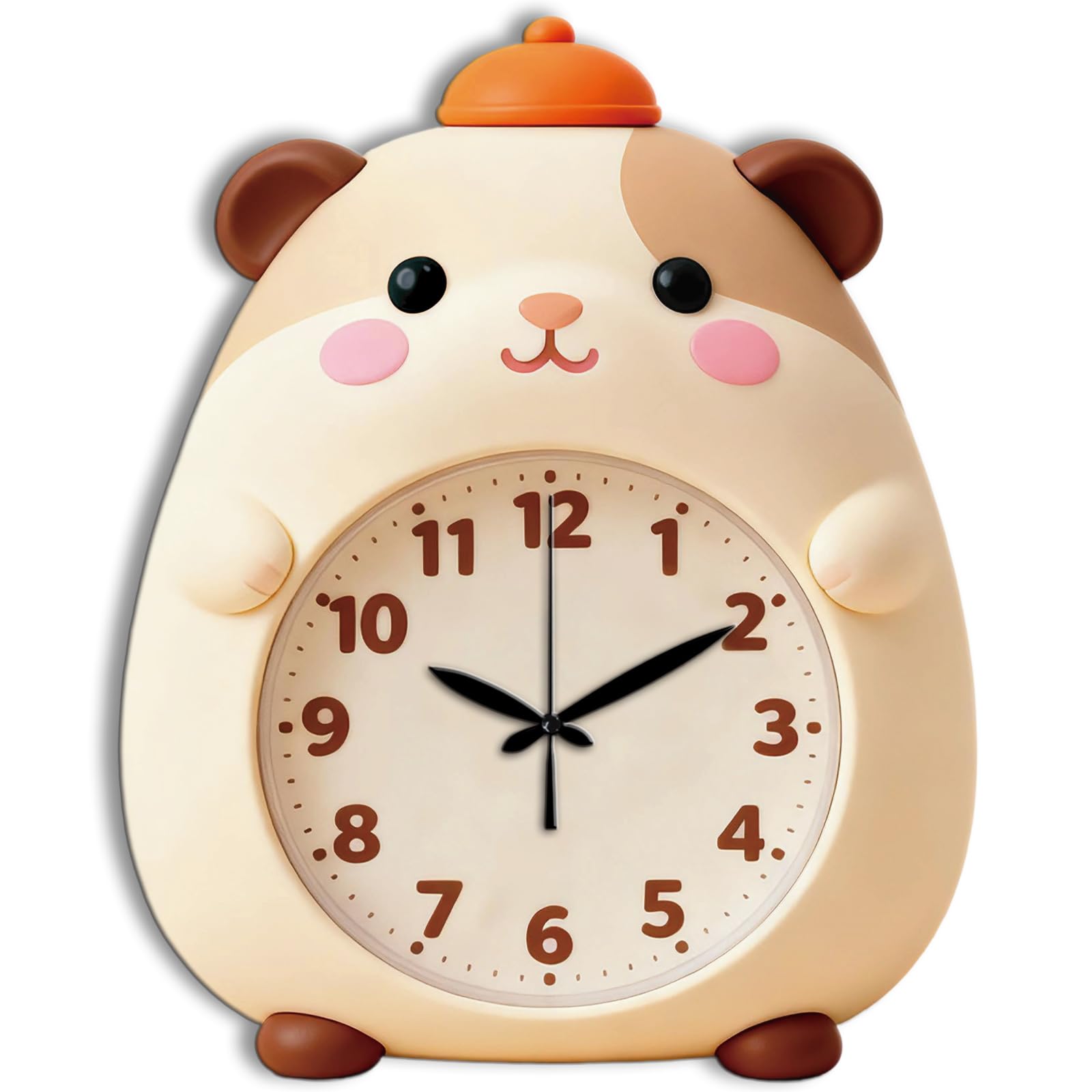 12inch Cute Guinea Pig Wall Clock Hamsters Battery Operated Irregular Flat Printing Shape Clocks Non Ticking Clock Decorative for Home Living Room Bedroom Office Decoration, 12.63x16.14 inch