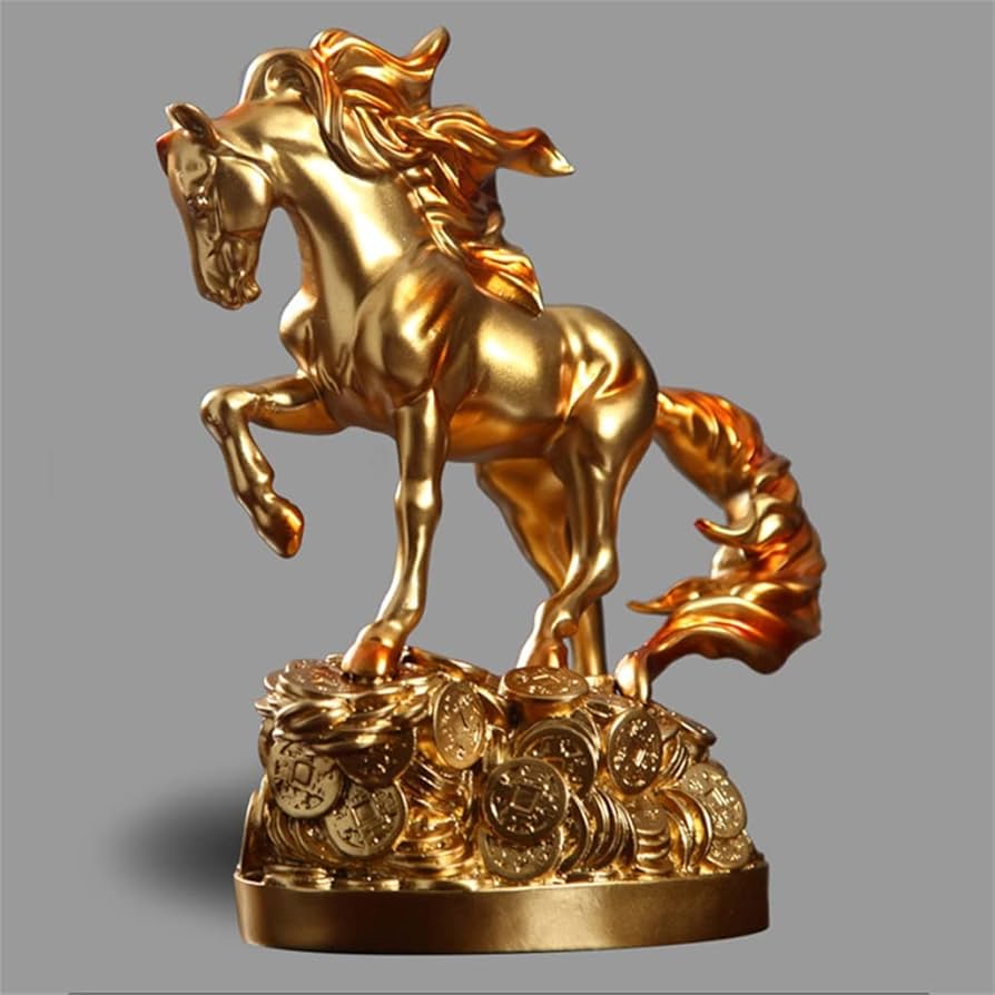 Amazon.co.jp: 北欧の金の幸運の馬の芸術の彫像の彫刻の動物の馬の彫像