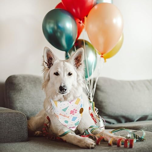 Miniatura 3 de CROWNED BEAUTY Pañuelos de cumpleaños para perros, reversibles, grandes, paquete de 2 unidades, juego de celebración (rosa), bufandas triangulares