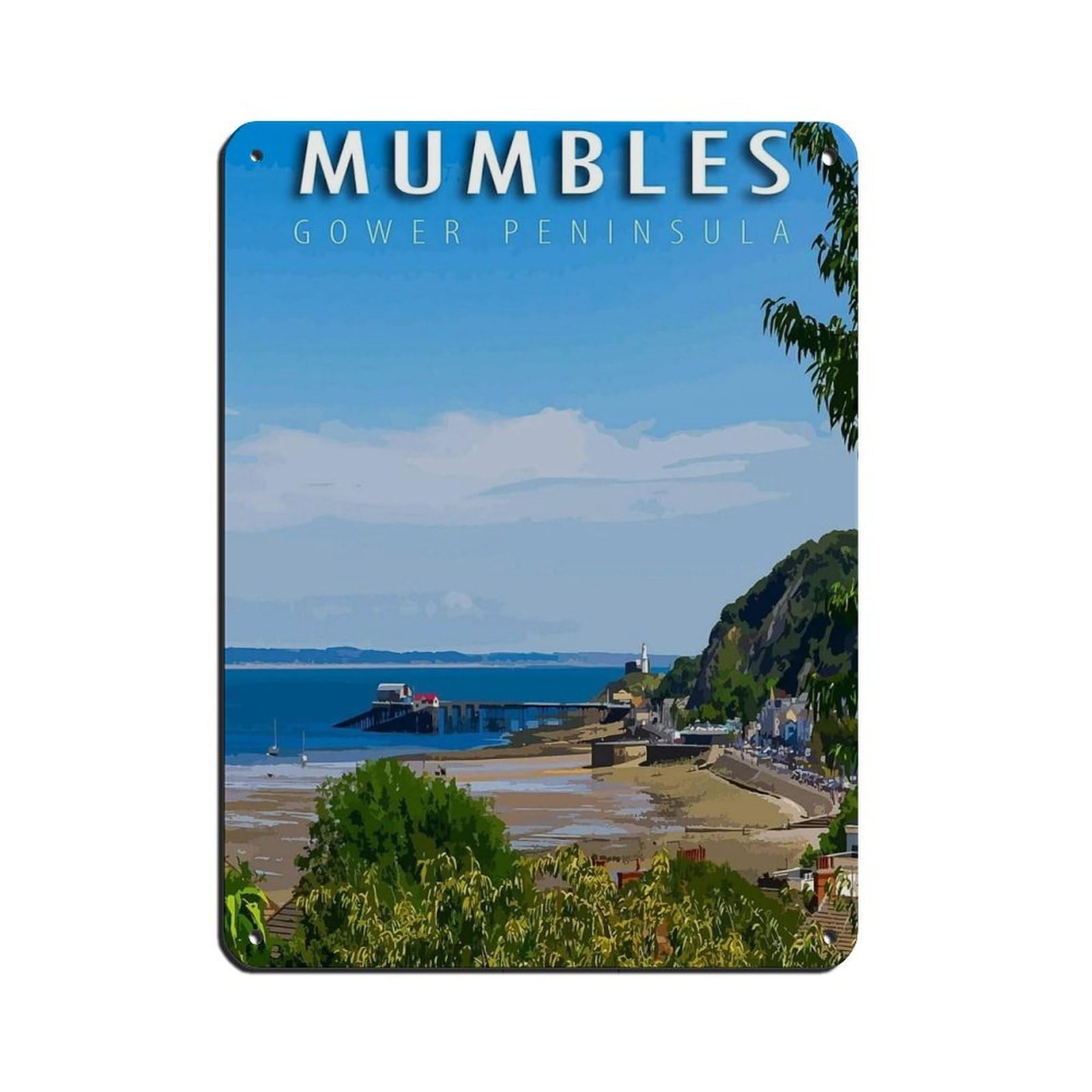 Mumbles Travel, Colorful Wales Travel Poster Retro Poster Metal Tin Sign Chic Art Retro Iron Painting Bar People Cave Cafe Family Garage Poster Wall Decoration 12x16inch(30x40cm)