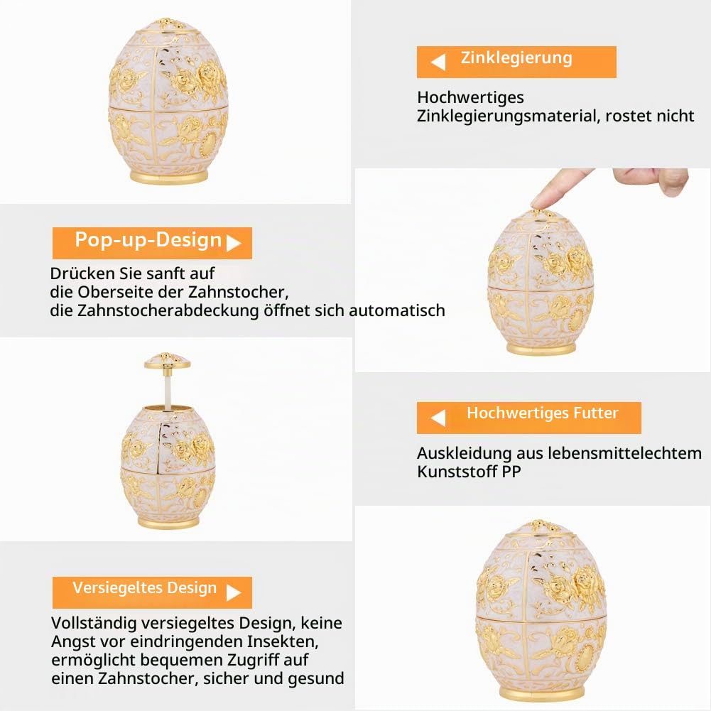 Zahnstocherspender, automatischer Push-Zahnstocherbehälter mit Blumenmuster aus Zinklegierung, stilvoller Zahnstocherkasten für Zuhause, Restaurant, Café und Bar