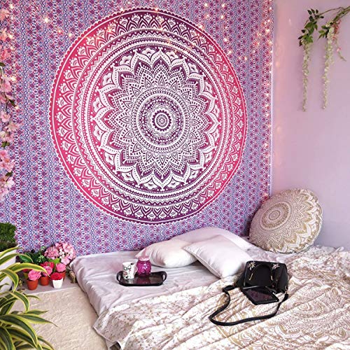 Tapiz de algodón con mandala morado para colgar en la pared de tu habitación o salón individual