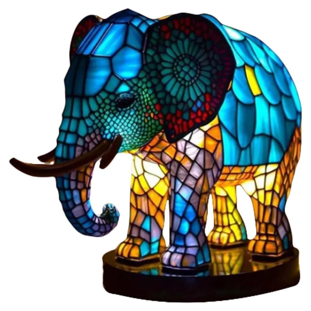 Lwaviwer Multicolor Animal Table Lamp Dyed Resin Elephant Lamp Desktop Night Light Table Night Light,3D Stained Animal Night Light Lamp