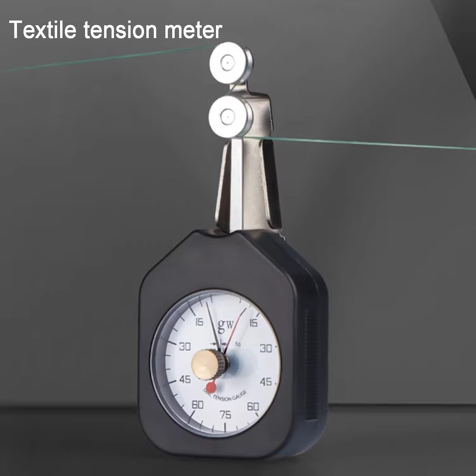 Medidor de tensión de hilo, tensiómetro textil, medidor de tensión de esfera con diseño de doble polea, rango de medición 25-250 g, valor mínimo de escala: 1-10 g para medición de rosca