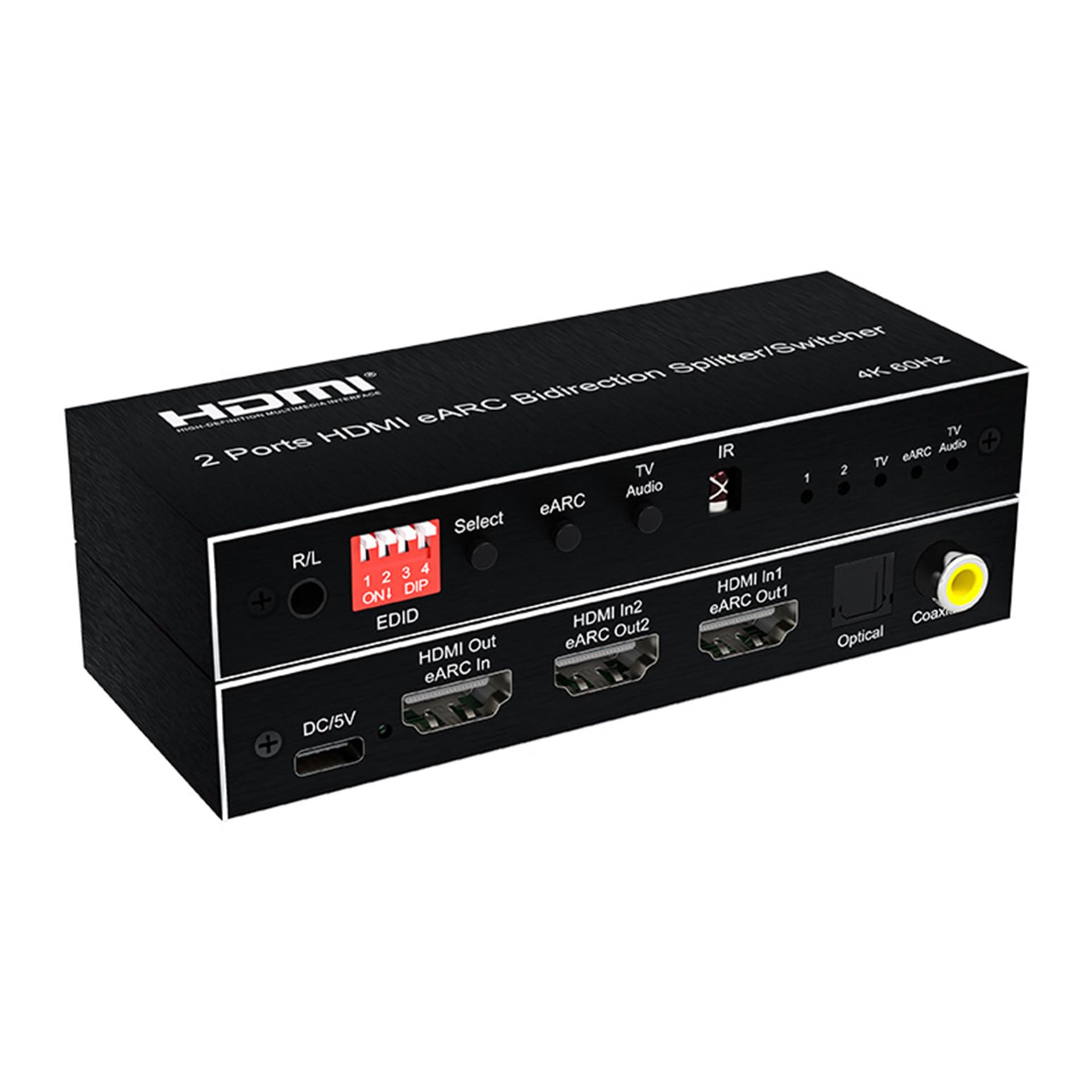 Estrattore audio HDMI eARC, 2/4 porte bidirezionale HDMI eARC Audio estrattore 4K 60Hz HDMI Toslink SPDIF COAXIAL 5.1CH Switch Audio HDMI & convertitore Splitter (2 porte HDMI)