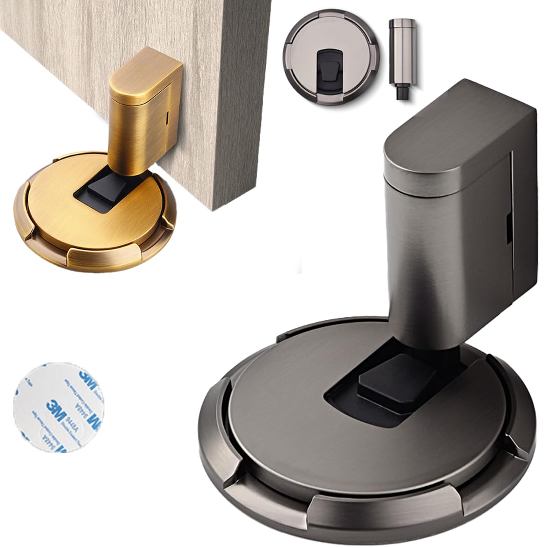 Haohesm Gray Door Stopper, Magnetic Floor Door Stop With Adhesive, No Drilling, Adjustable Heavy Duty Door Catch Door Holder (Gray)
