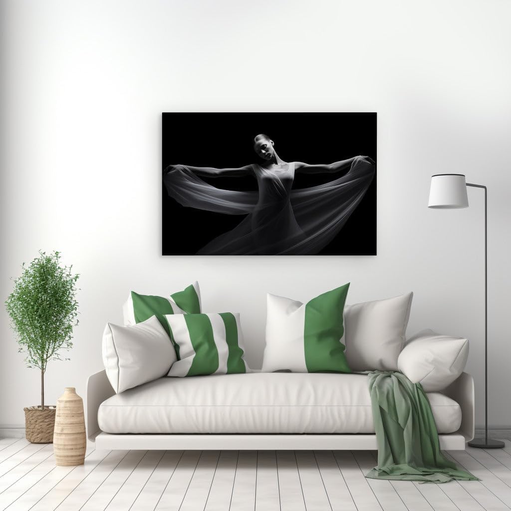 Canvas for Living room. Ethereal Grace in Monochrome - A Dreamy Dance of Light and Shadow, 27 x 18 inch Canvas Wall Art - Contemporary Masterpieces - Inspirational Office Decor - 69x46 cm (27x18 inch)