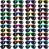 TOODOO 60 Packs Kids Sunglasses Bulk Neon Sunglasses for Kids and Adults Glasses with Dark Lenses 80's Style for Party Favors Beach Pool Birthday Outdoor Summer Activity Supplies