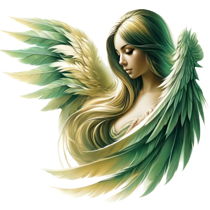Pretty Green Angel Vinyl Decal Stickers, Cover Marks, [Qty:4] 1@20cm Tall Ideal for Wall, Toilets, Car, Luggage or Laptop. 3@ 7cm for Phone, Tiles & Cups, Vibrant Angelic Graphics (Angel Green) — image 1