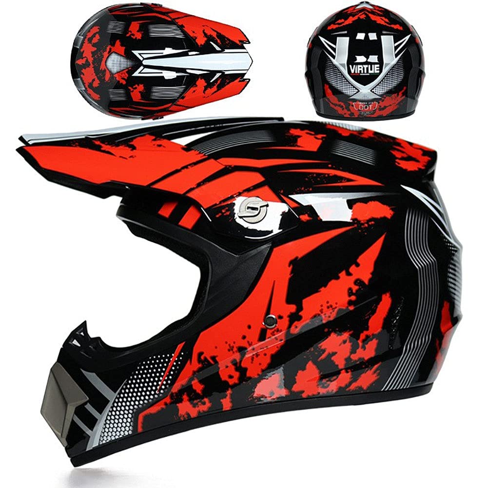 Juventud Niños Casco de Motocross, Cara Completa Fuera de La Carretera MX Moto ATV Scooter Casco, Cuesta Abajo Enduro MTB BMX Dirt Bike Chocar Casco, con Gafas Guantes Mascarilla