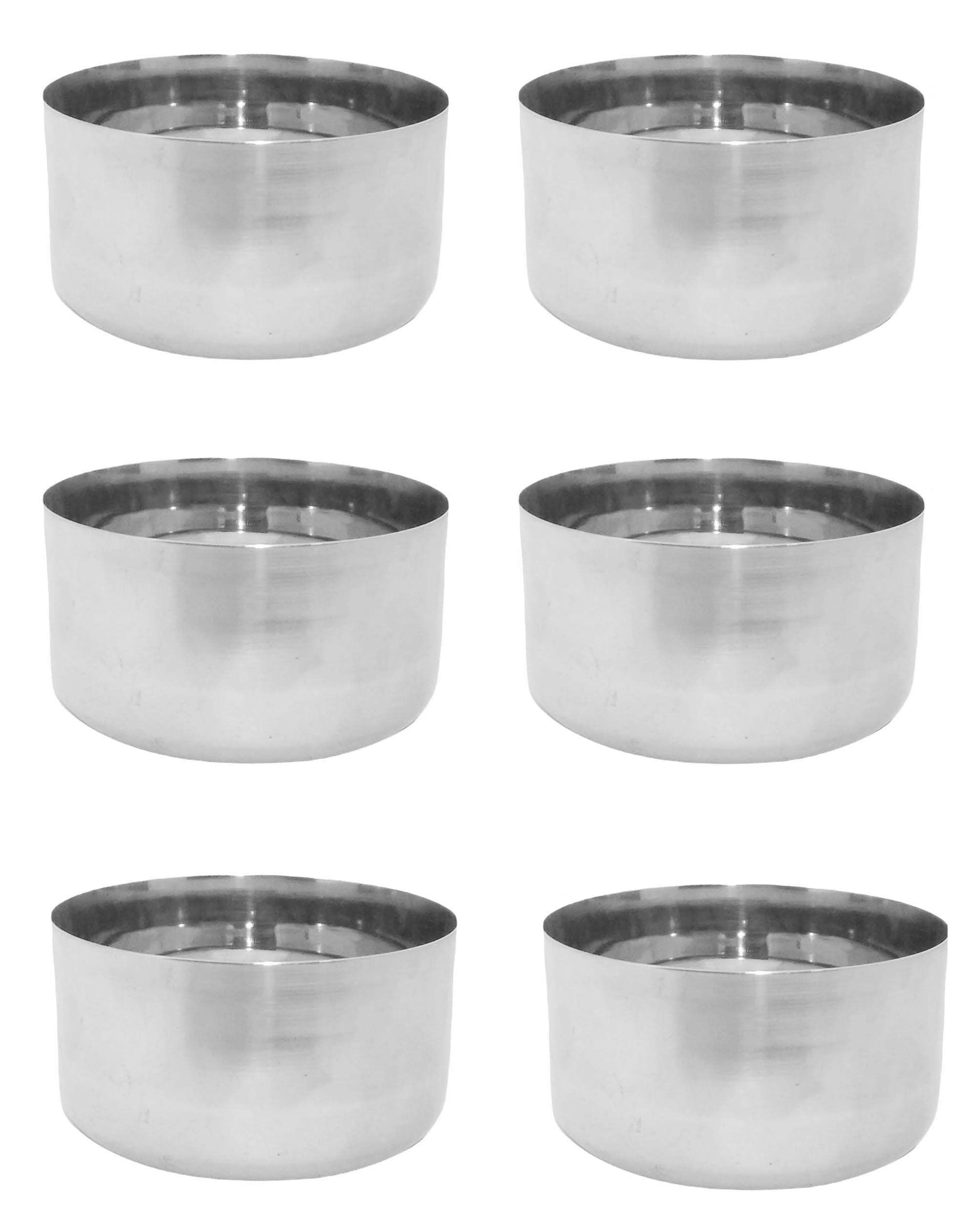 A & H ENTERPRISES Stainless Steel Solid Design Curry ,Dal ,Vegetable Bowls Big Size Katori for Kitchen Dining Table Round Mirror Finish - Dia = 10 cm - Set of 6 Pcs