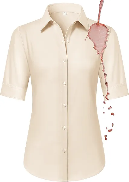 Gleeivy Button Down Shirts for Women Fitted Short Sleeve Dress Shirt Collared Blouses Work Tops Wrinkle Free
