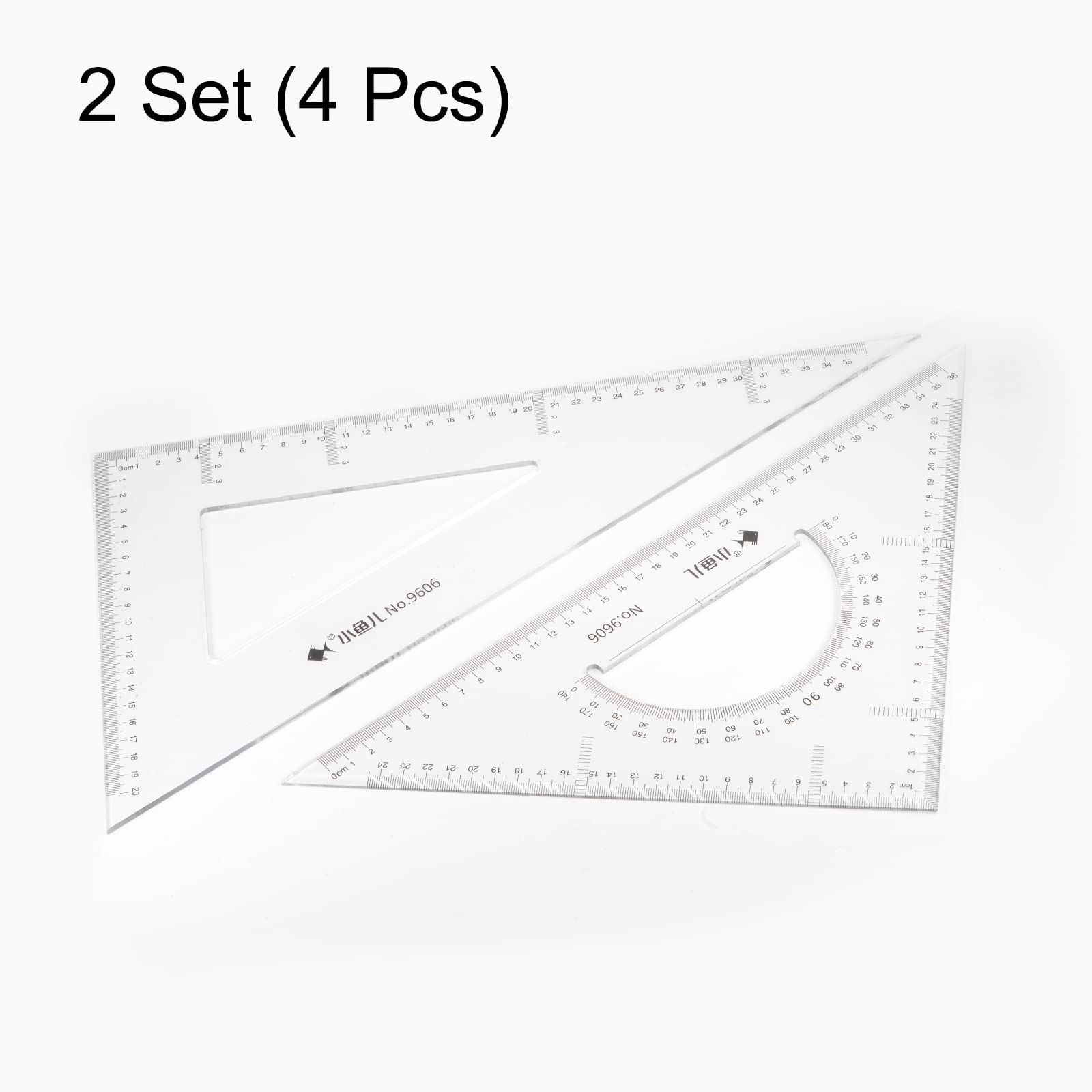 sourcing map 4Stk Dreieckslineal Quadrat Set 36cm 30/60 und 45/90° Messen Werkzeuge für Klassenzimmer Haus Büro Durchsichtig
