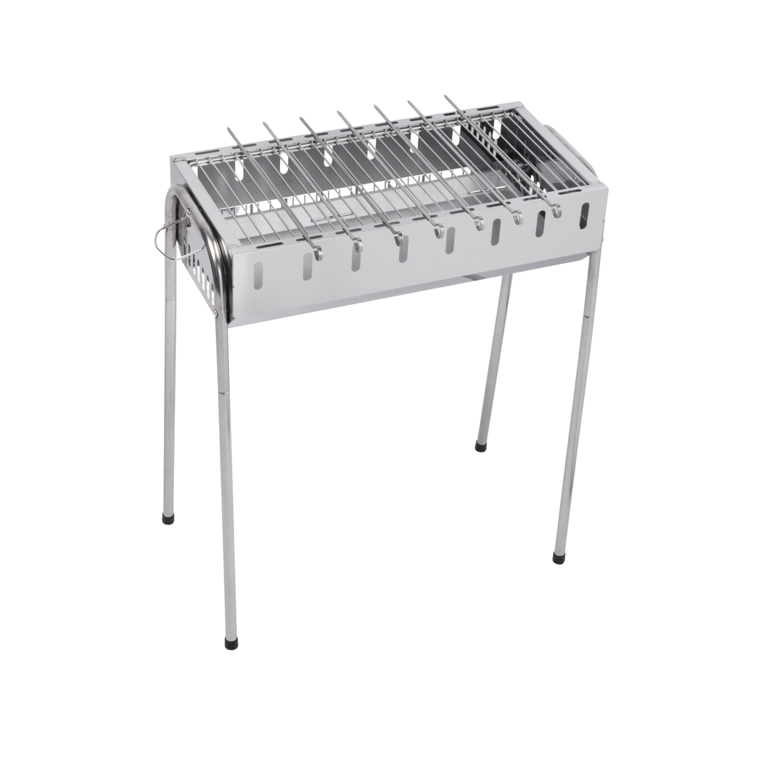SG 300 - Schaschlik Grill Edelstahl Mangal Holzkohlegrill | kompakt mit abnehmbaren Beinen, inkl. 8 Spieße, 56x26 cm Grillfläche, mobil für Garten, Balkon & Camping