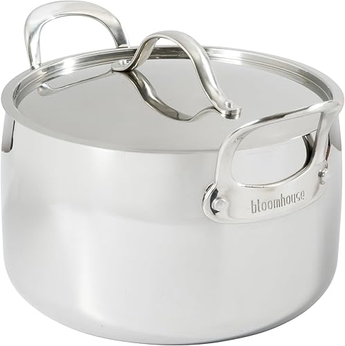 Bloomhouse - Dos veces ganador de los Favoritos de Oprah - Olla sopera de acero inoxidable de triple capa de 7.6 litros con tapa  Horno holandés,