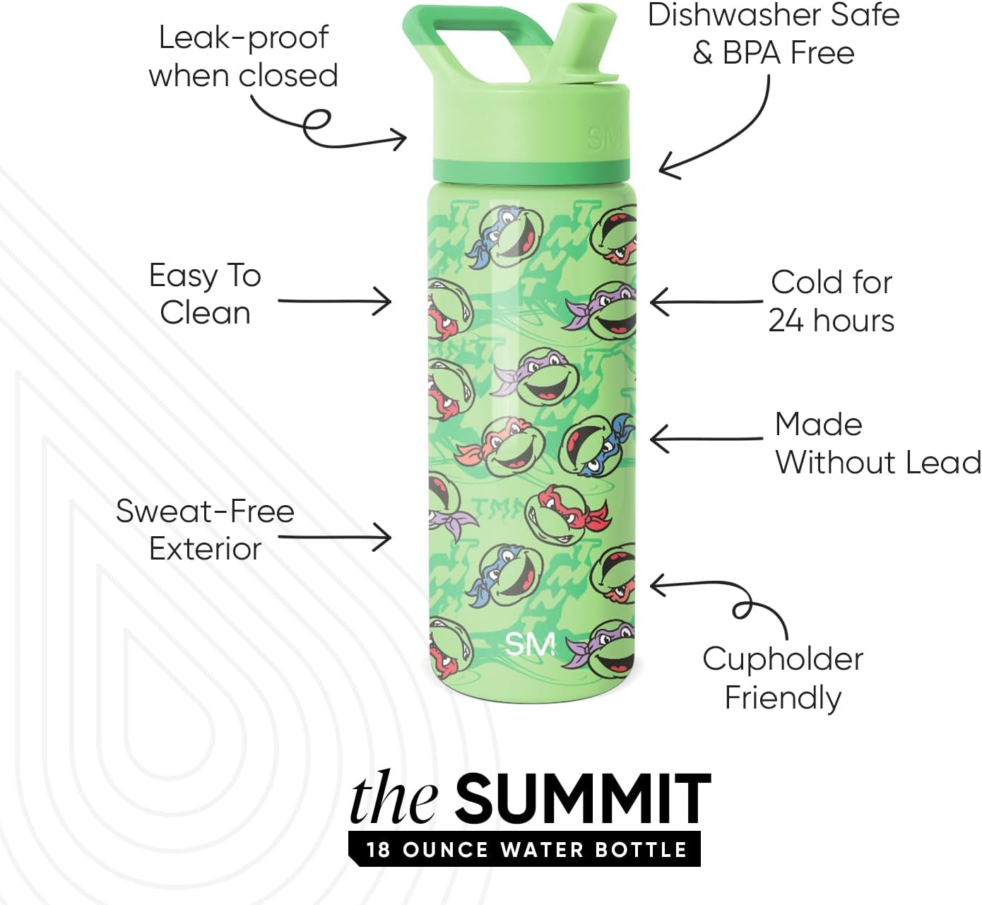 Simple Modern Kids Summit Water Bottle with Straw Lid | Teenage Mutant Ninja Turtles 18oz Stainless Steel Cup Insulated Tumbler for Boys, School | TMNT Mutant Ooze - Image 2