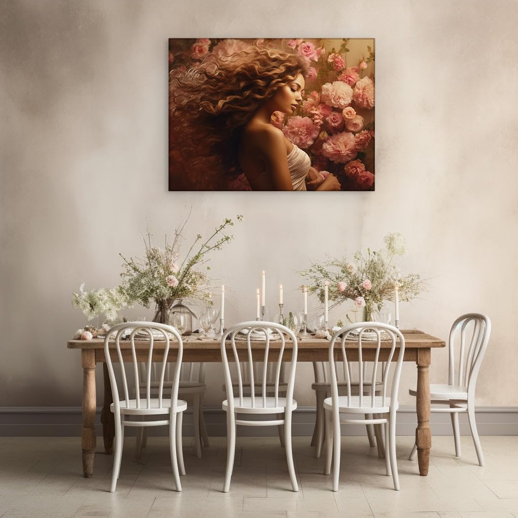 Canvas for Living room. Slumbering Beauty Amidst a Blush of Blooms, 27 x 18 inch Canvas Wall Art - Contemporary Masterpieces - Modern Home Decor - 69x46 cm (27x18 inch)