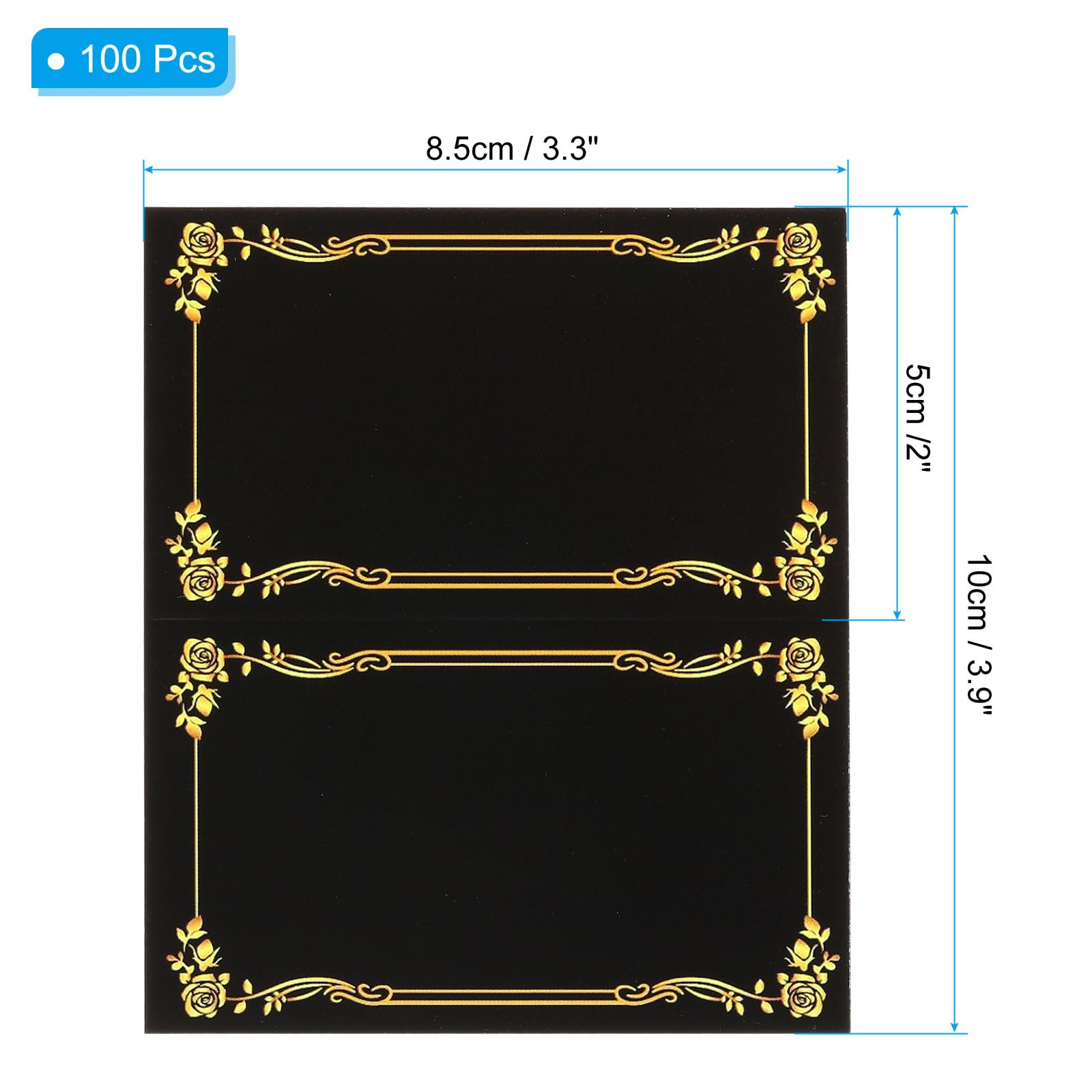 PATIKIL 100 Pack Reserved Table Signs, Gold Edge Printing Tables Tent Blank Card, Black, 10 x 8.5 cm / 3.9 x 3.3 inches - Image 2