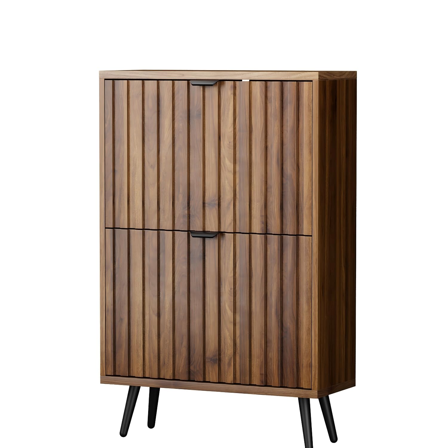 Smart FENDEE Schuhschrank, 60x24x94 cm, Walnussfarbe, 2 Klappen, 4 verstellbare Fächer, für 8-12 Paar Schuhe