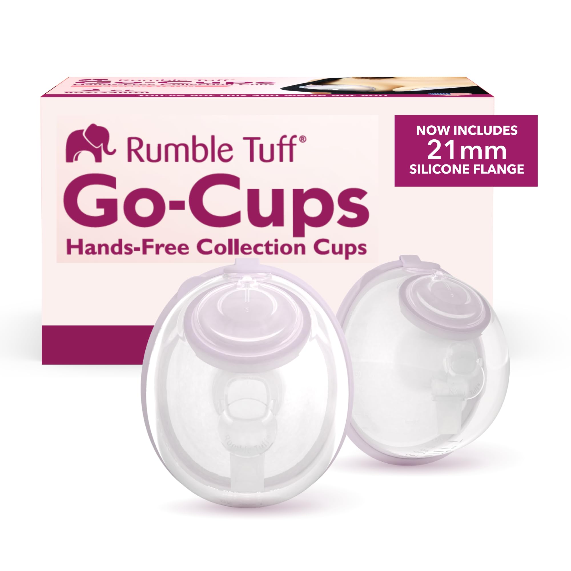 Go-Cups Wearable Hands-Free Collection Cups, 8oz Large Capacity, 4 Easy to Clean Parts - Include 21mm Inserts, Compatible with Most Electric Breast Pumps, (1 Box of 2 Cups)