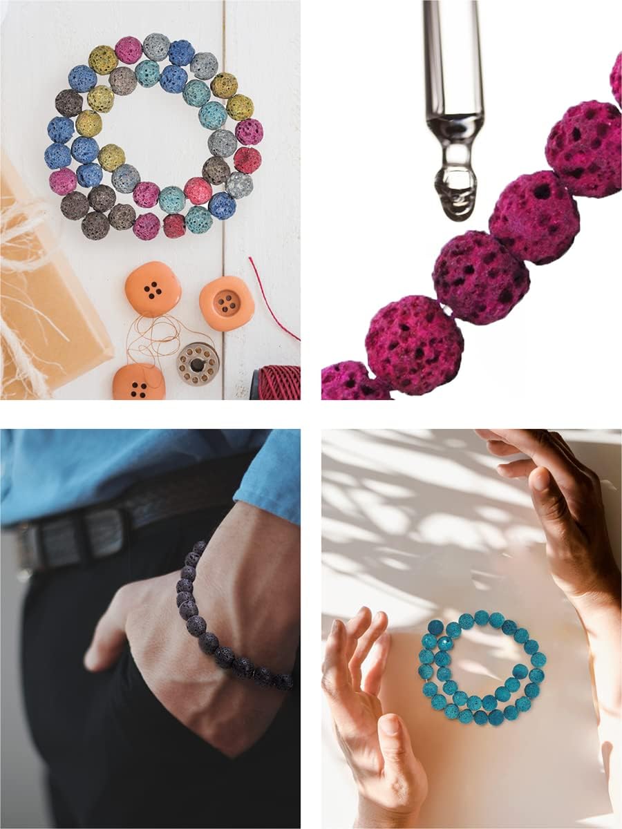 Mandala Crafts Volcanic Lava Beads for Jewelry Making Bulk Kit - Natural Lava Stone Beads - 120 PCs Rainbow 6mm Lava Rock Beads for Essential Oils Diffuser Bracelet Necklace