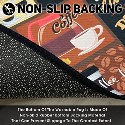 2 Pcs Coffee Theme Kitchen Rugs And Mats Non Skid Washable Black Kitchen Mat Soft Super Absorbent Anti Fatigue Kitchen Mat Runner Set Doormat Bathroom 17"X47"+17"X30" #TOP5