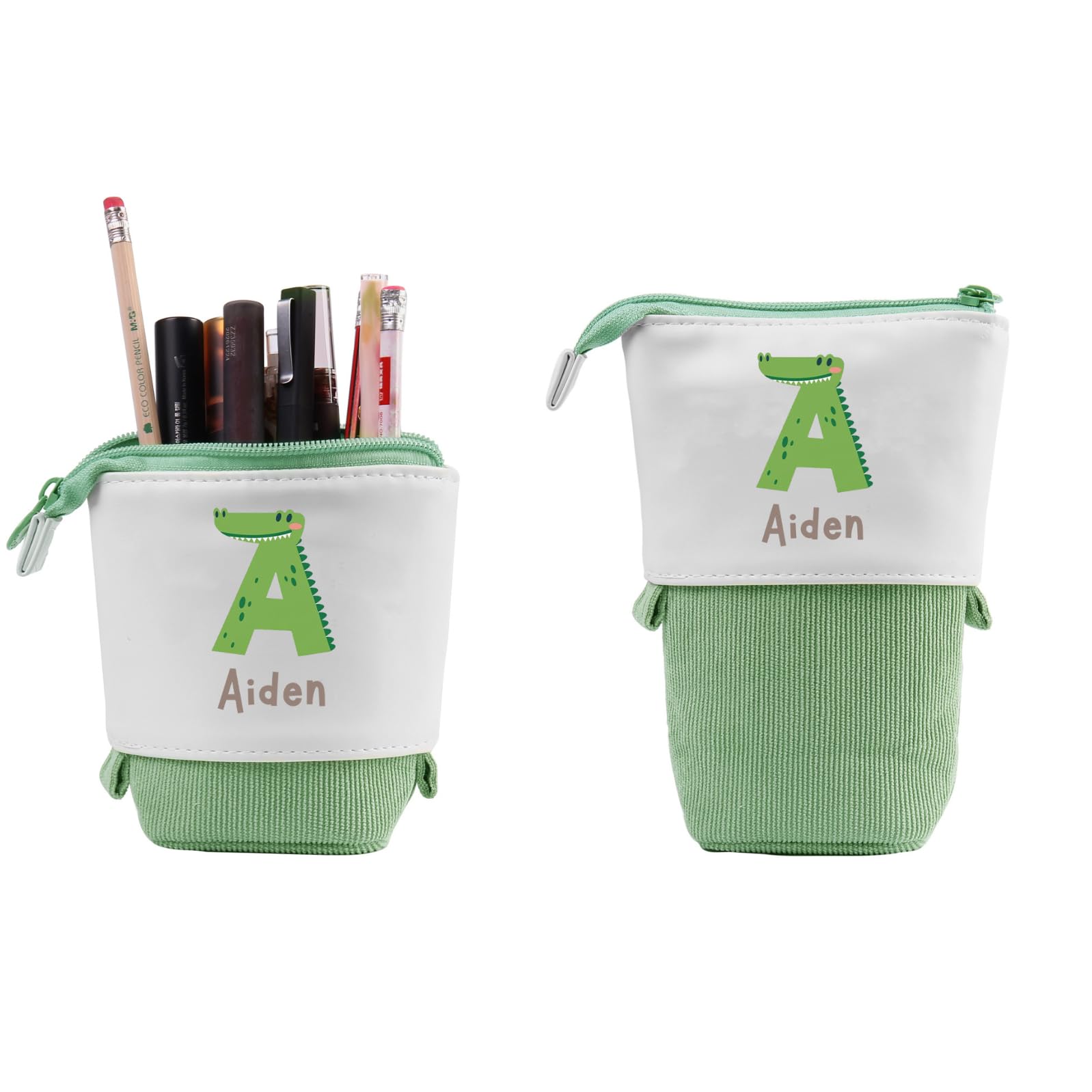 Grovjewfit Estuche De Lápices Personalizado Legami Estuche Telescópico Regalos para Niñas Portalápices Niños Niño Estuches De Lápices De Pie con Nombre con Cremallera Animal (Verde)