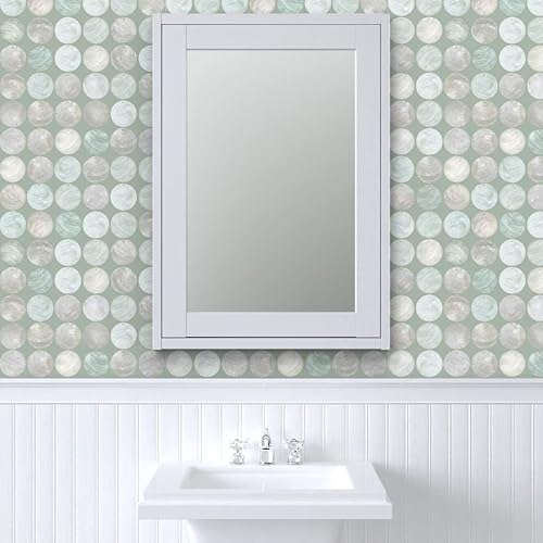Miniatura 9 de Spoonflower Peel & Stick Wallpaper 12ft x 2ft - Capiz Shell Mint Circles Hawaii Boho Shells Custom Removable Wallpaper