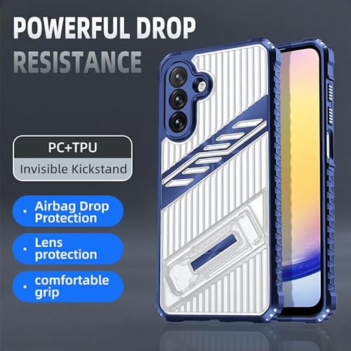 Asuwish Capa de celular para Samsung Galaxy A34 5G com protetor de tela de vidro temperado e suporte resistente à prova de choque suporte híbrido rígido acessórios A 34 34A mulheres homens azul