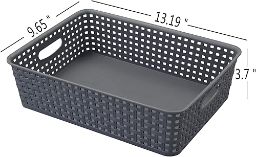 Miniatura 3 de Ucake Paquete de 4 bandejas de plástico para cesta de almacenamiento, cesta de papel poco profunda, color gris